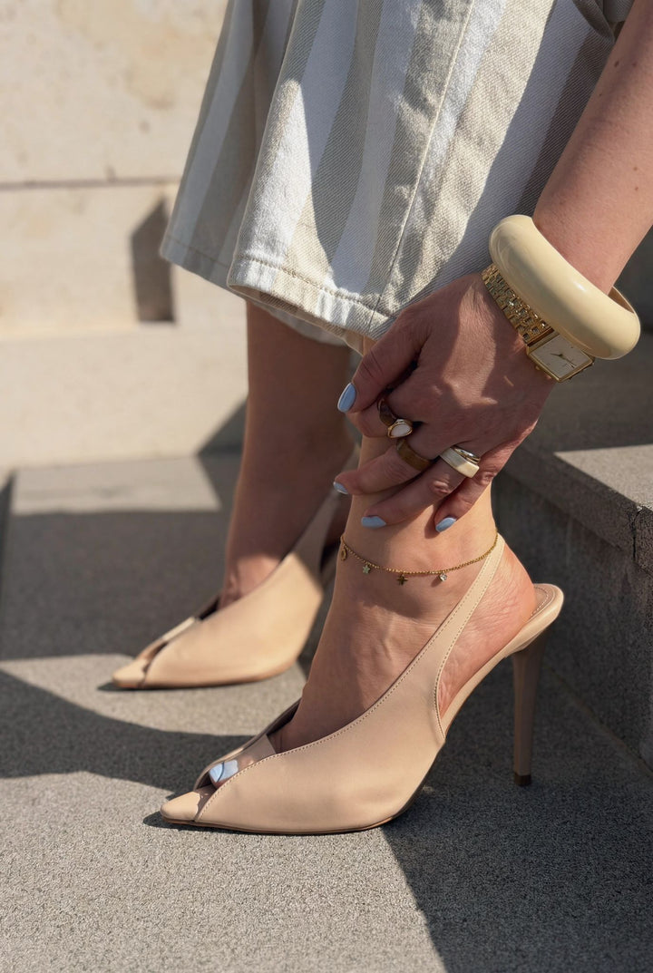 Marvello Nude Mat Deri Kadın Topuklu Sandalet - ILOVESHOES