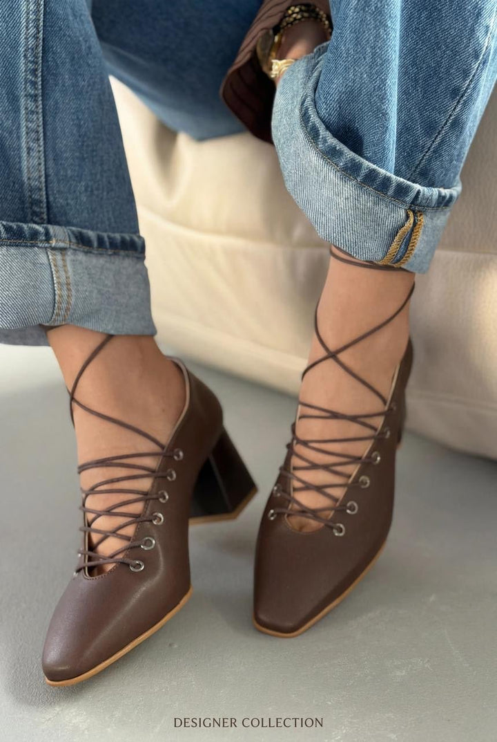 Temora Topuklu Ayakkabı Acıkahve Mat Deri - ILOVESHOES