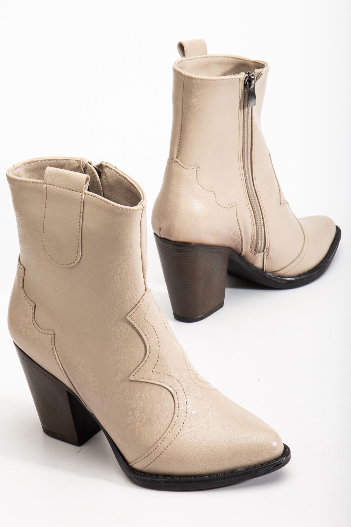 Giselin Kadın Kovboy Bot Bej Mat Deri - ILOVESHOES