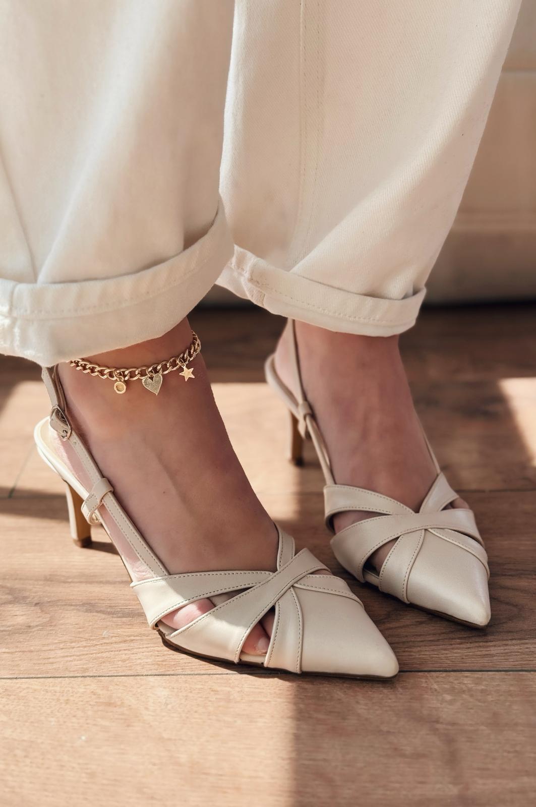 Peraps Mat Deri Yüksek Topuklu Stiletto Bej - ILOVESHOES