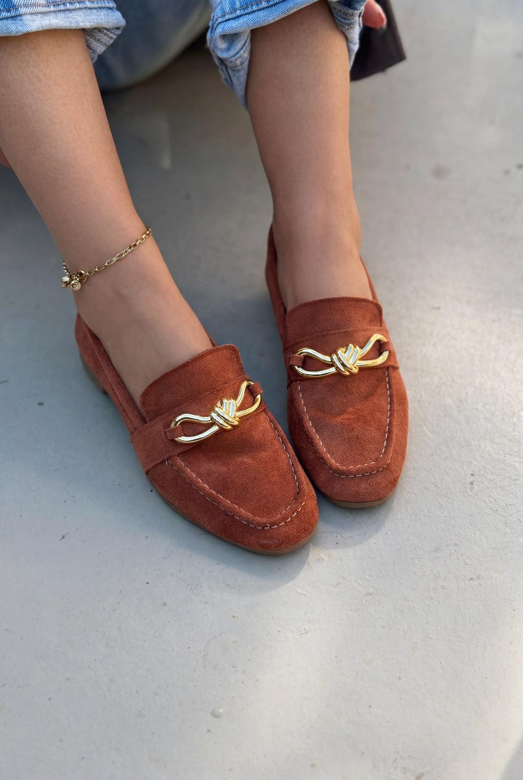 Avelis Kadın Loafer Kiremit Süet Fiyonk Detaylı - ILOVESHOES