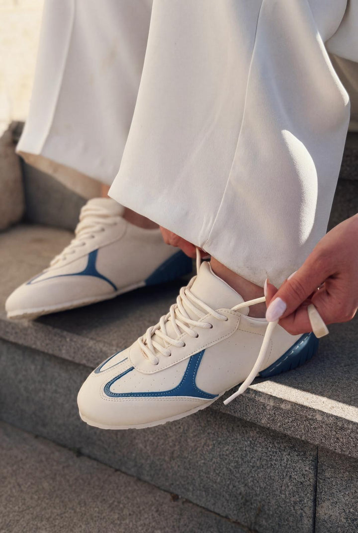 Rosven Mavi Mat Deri Kadın Spor Ayakkabı - ILOVESHOES