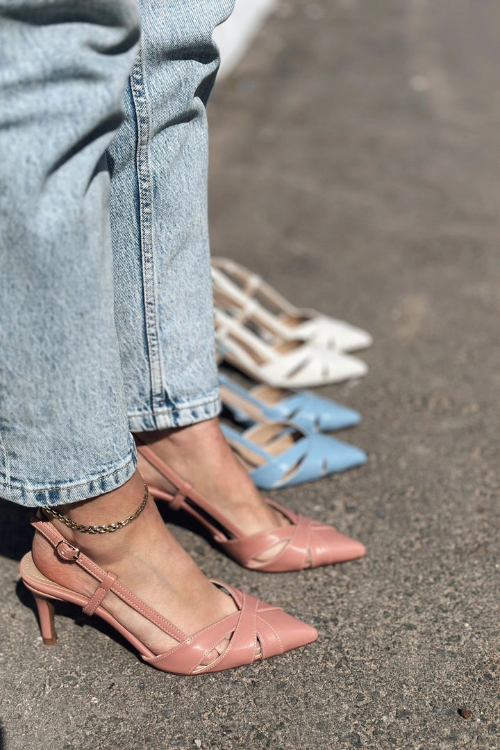 Peraps Mat Deri Yüksek Topuklu Stiletto Pudra