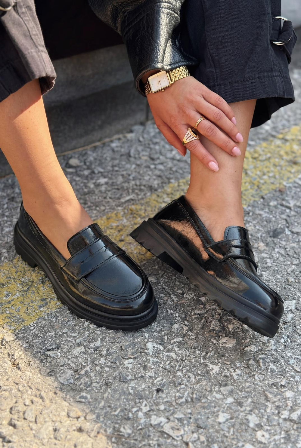 Kastrel Kasın Loafer Siyah Kırışık Rugan - ILOVESHOES