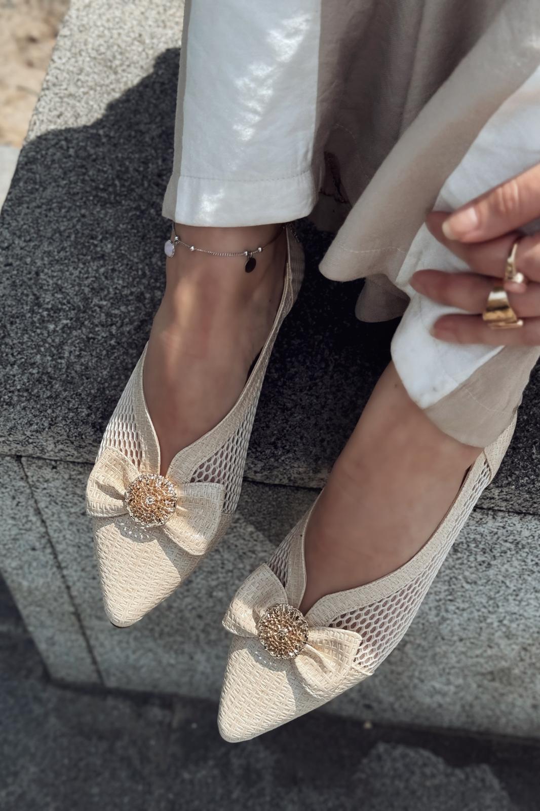 Zuneya Kurdele Detaylı kadın File Babet Bej - ILOVESHOES