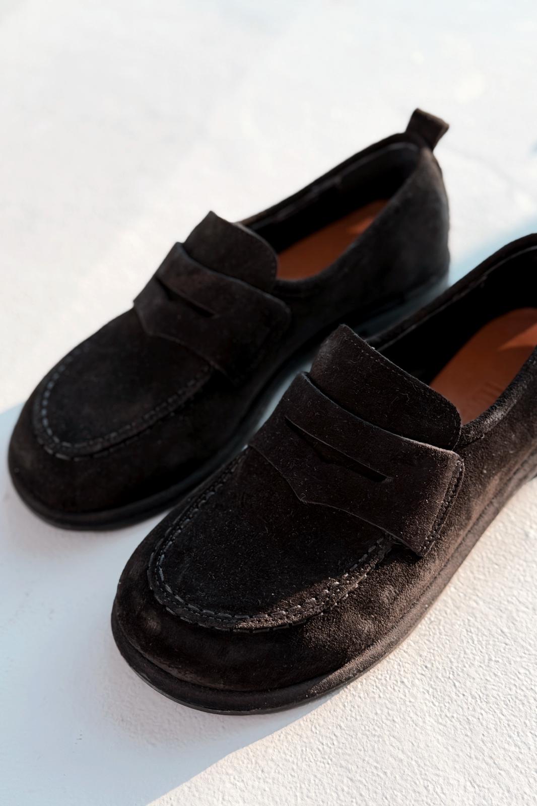 Marion Kadın Loafer Siyah Hakiki Süet - ILOVESHOES