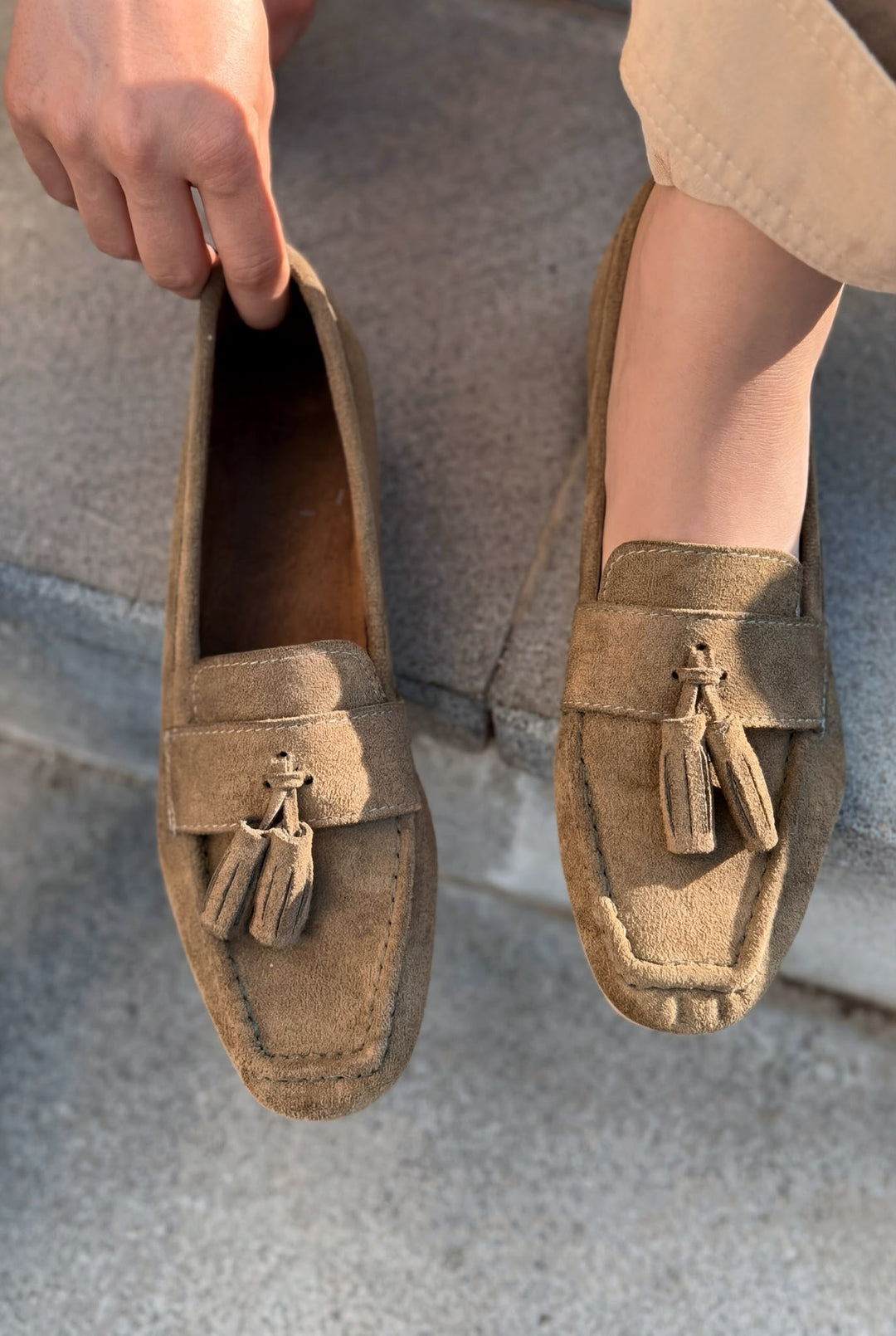 Olena Kadın Loafer Haki Süet - ILOVESHOES