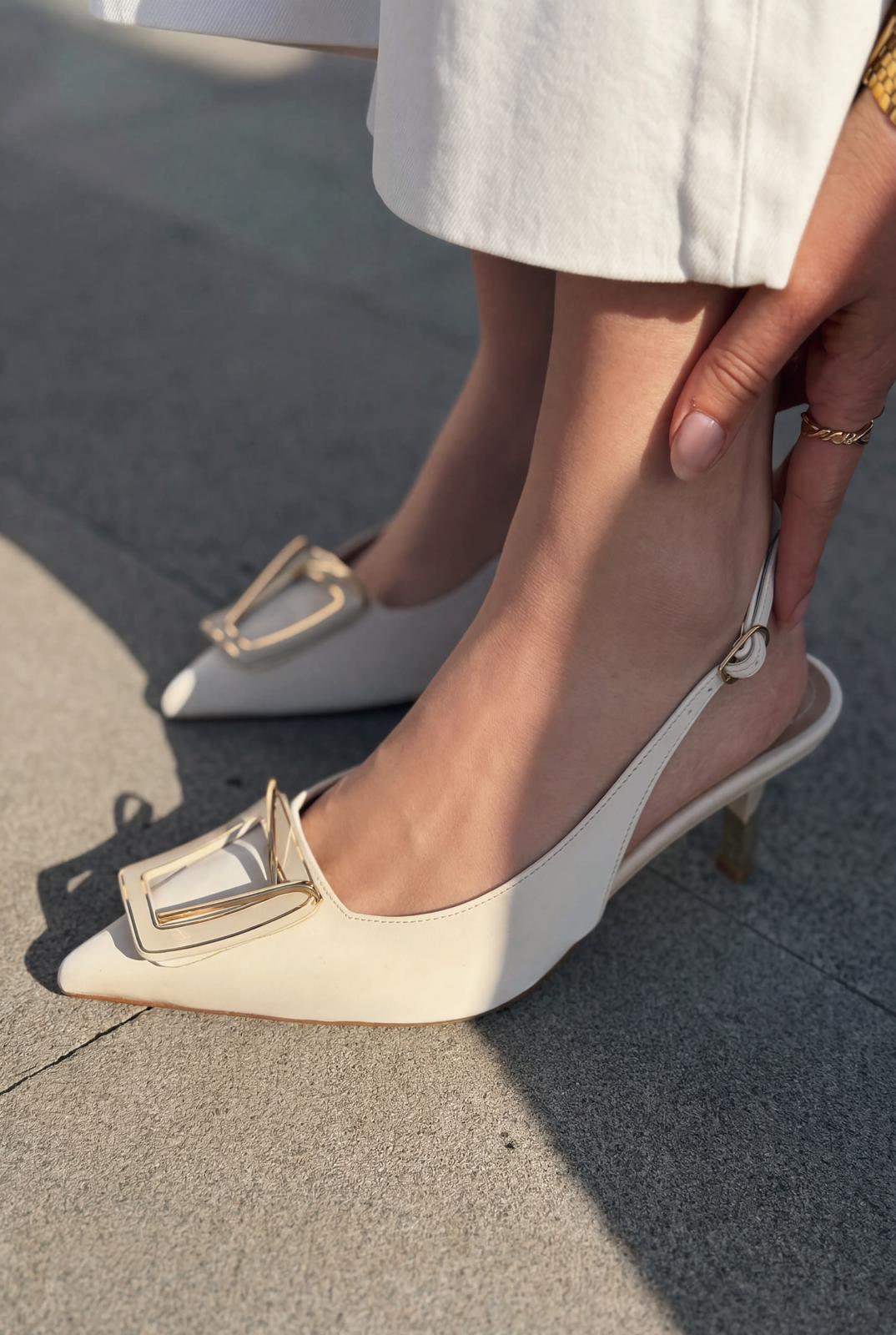 Talvine Stiletto Bej Saten - ILOVESHOES