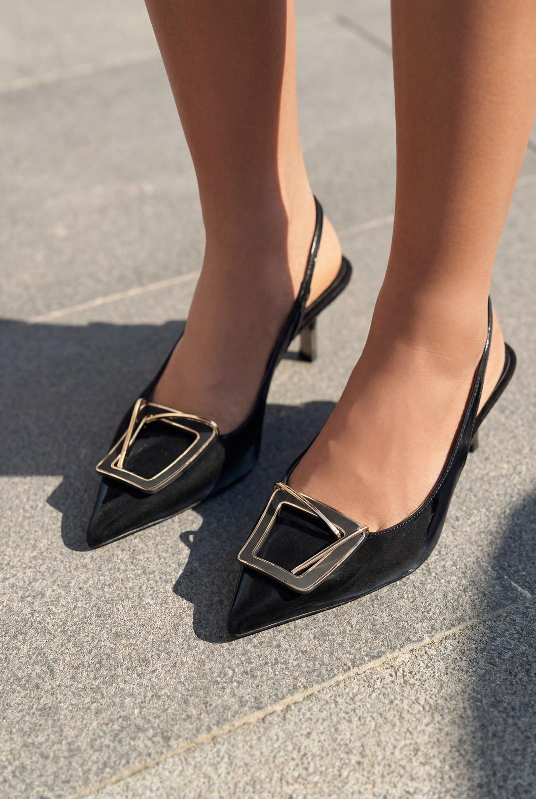Talvine Stiletto Siyah Saten - ILOVESHOES