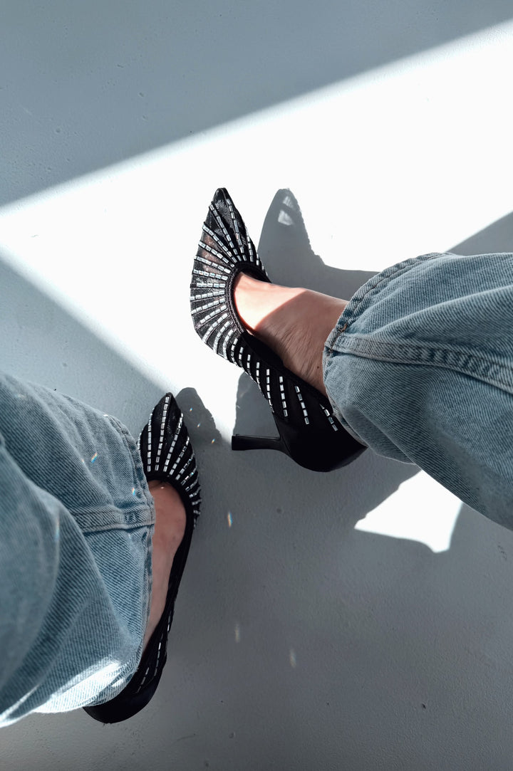 Sarnel Siyah Saten Kadın Stiletto - ILOVESHOES