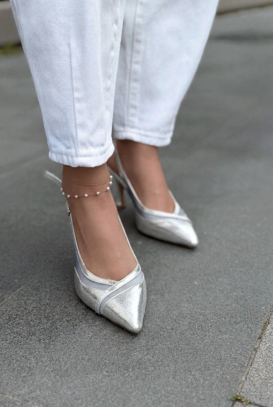 Almerion Stiletto Gümüş Parlak Deri - ILOVESHOES