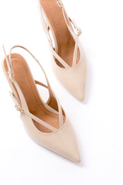 Salinor Mat Deri Bej Toka Detaylı stiletto - ILOVESHOES