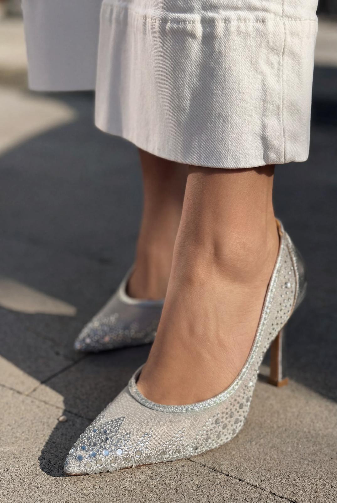 Arivelle Stiletto Gümüş Taşlı - ILOVESHOES