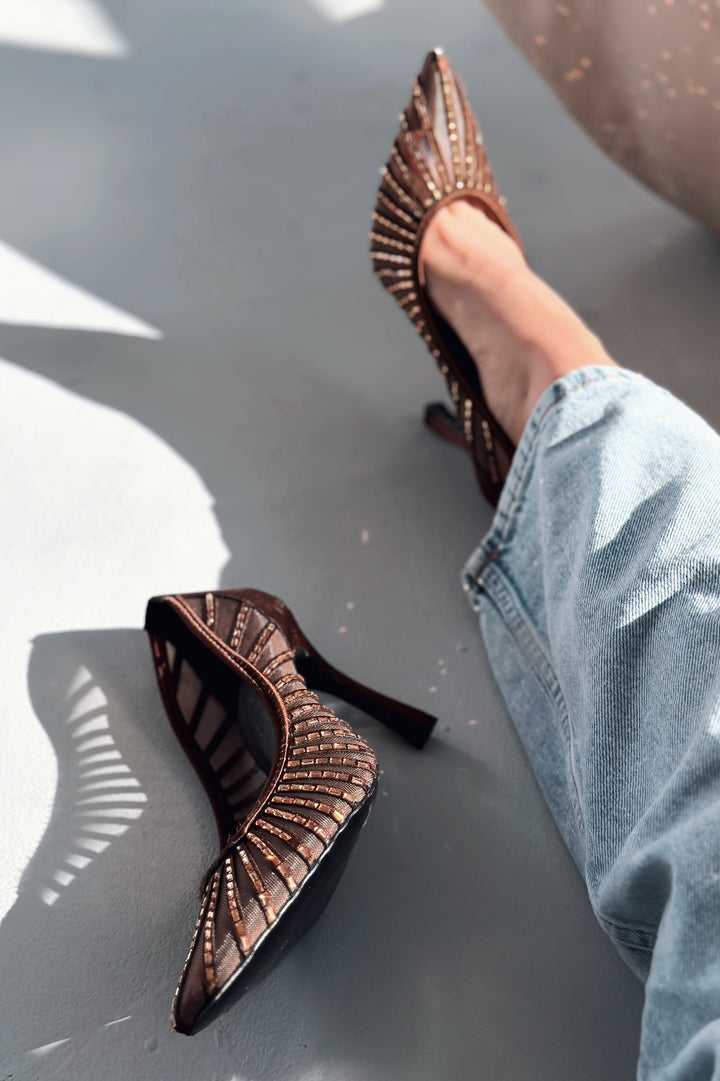 Sarnel Acı Kahve Saten Kadın Stiletto - ILOVESHOES