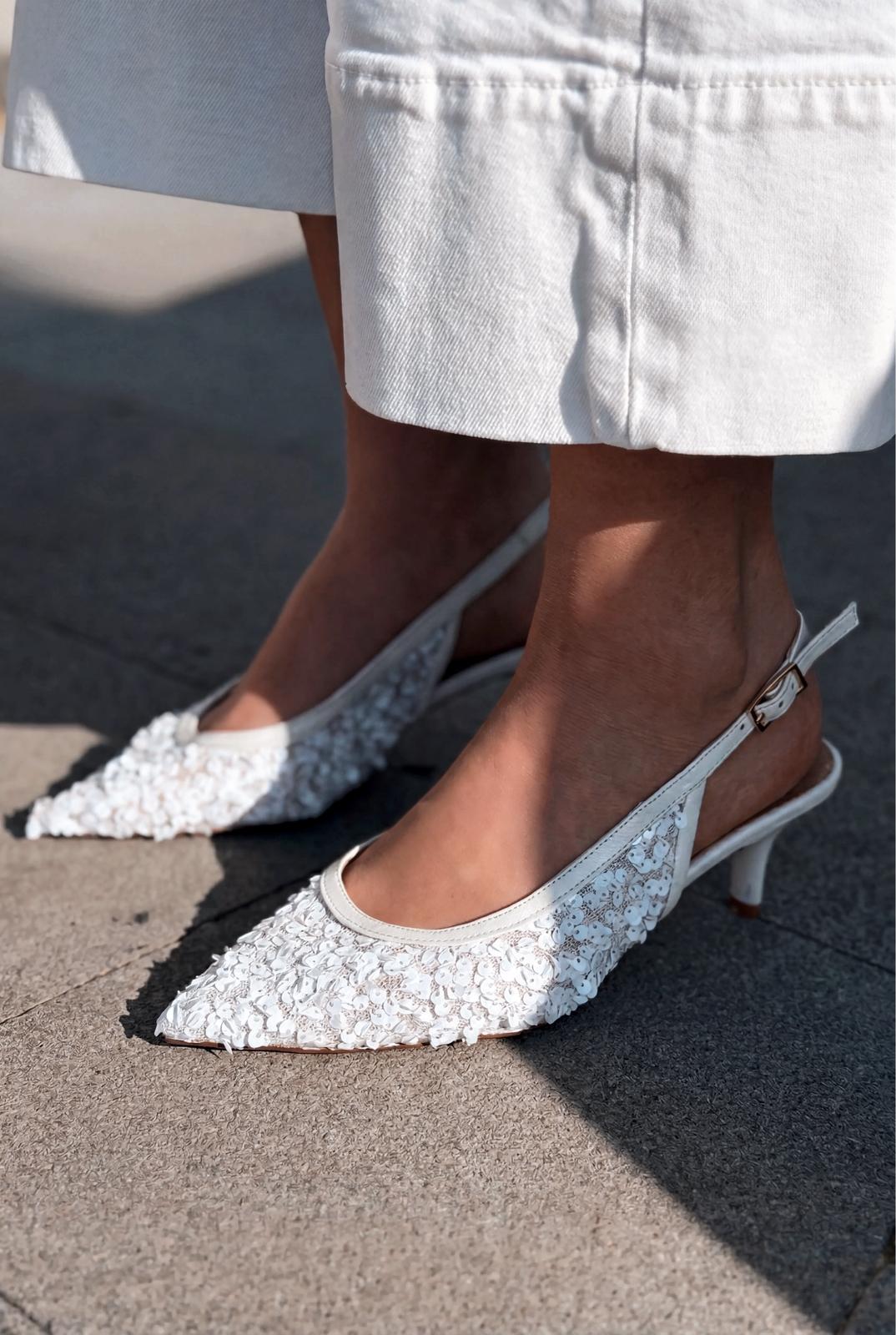 Selorine Stiletto Beyaz Pullu - ILOVESHOES