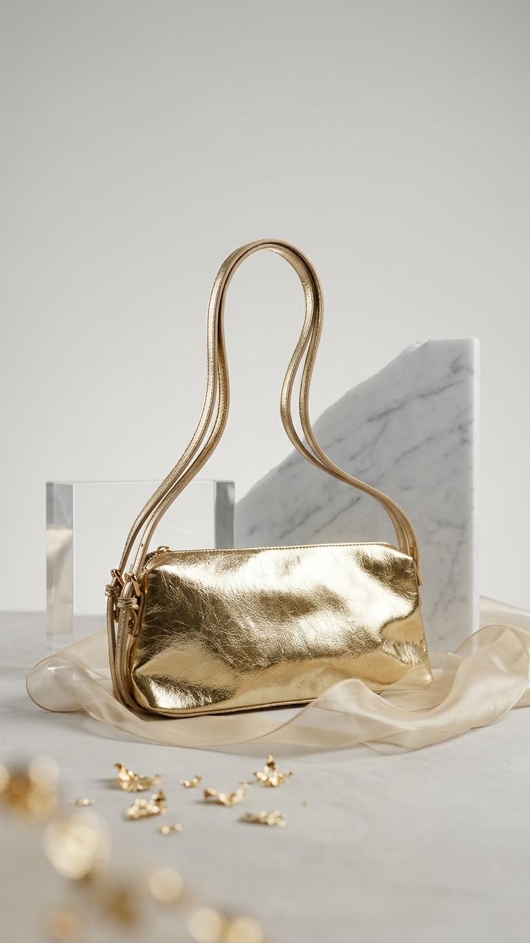 Selvelin Kadın Omuz Çantası Gold Parlak Deri - ILOVESHOES