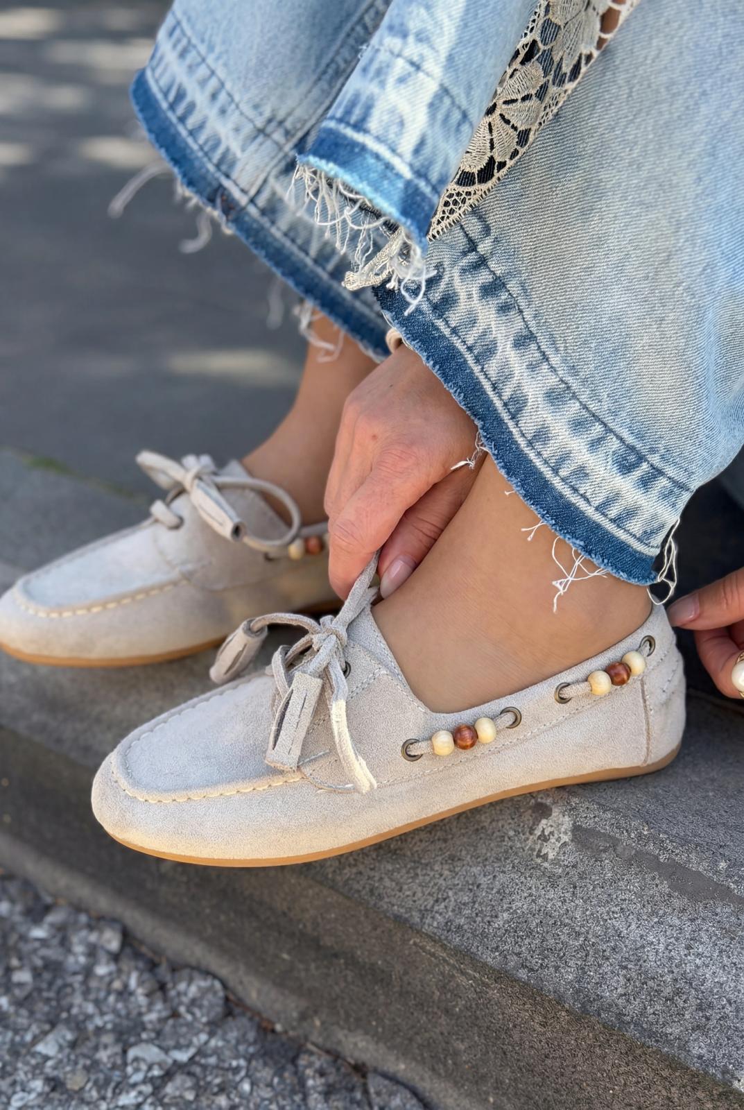 Brion Kadın Oxford Ayakkabı Bej Süet - ILOVESHOES