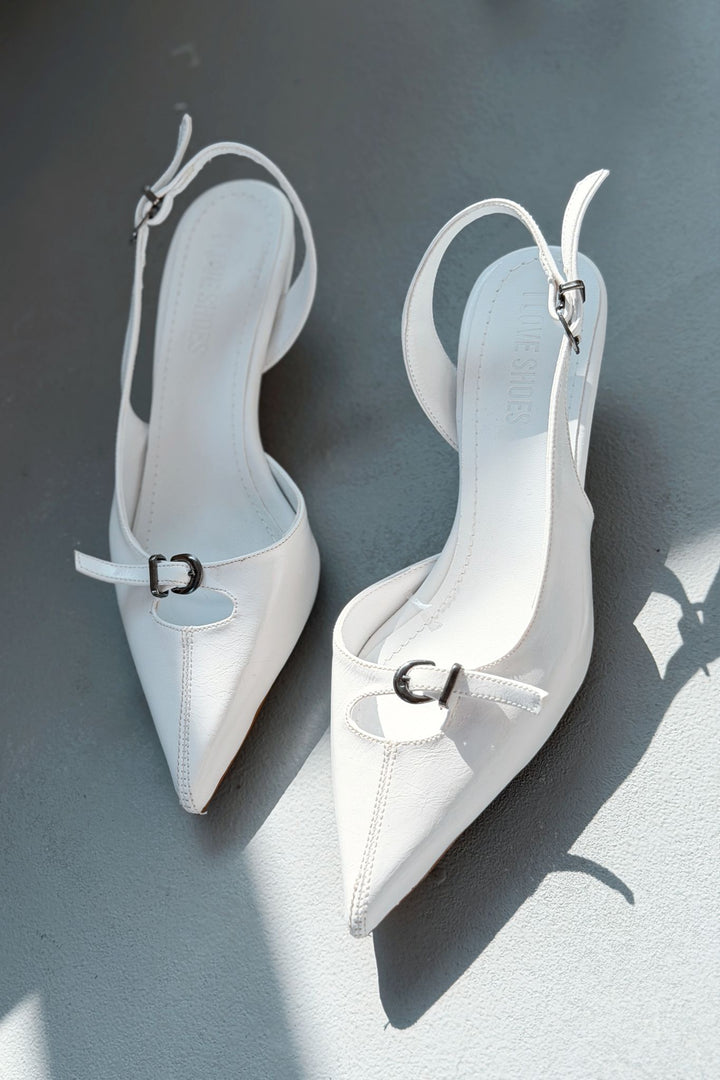 Norin Beyaz Kırışık Deri Kadın Stiletto - ILOVESHOES