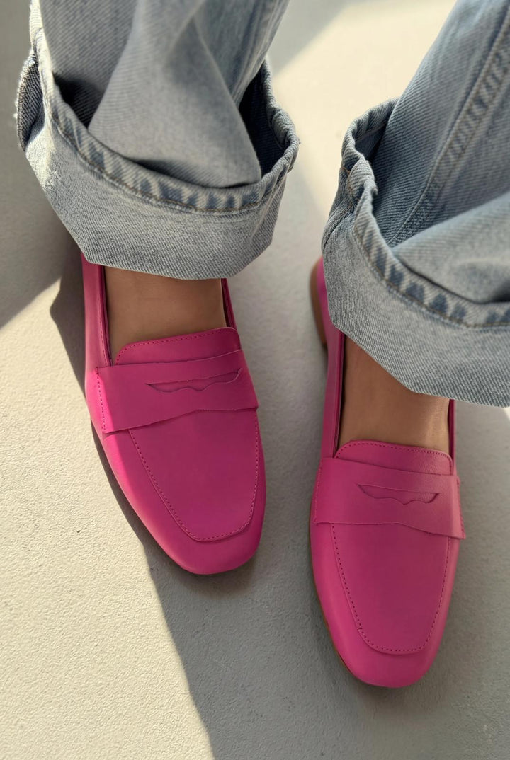 Melniel Fuşya Hakiki Deri Kadın Loafer - ILOVESHOES