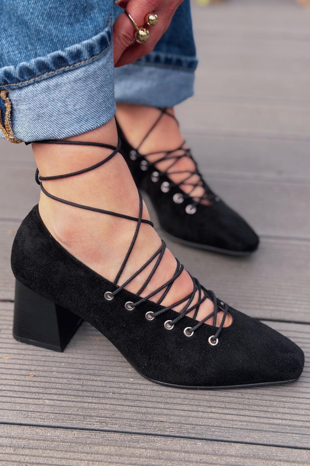 Temora Topuklu Ayakkabı Siyah Süet - ILOVESHOES