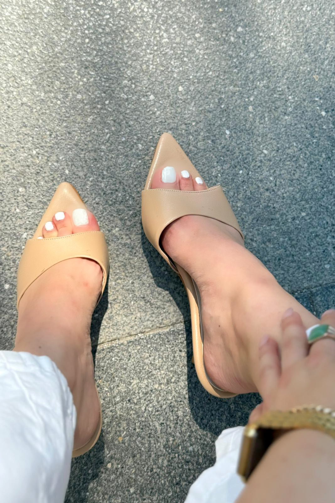 Yonspe Mat Deri İnce Topuklu Terlik Nude - ILOVESHOES