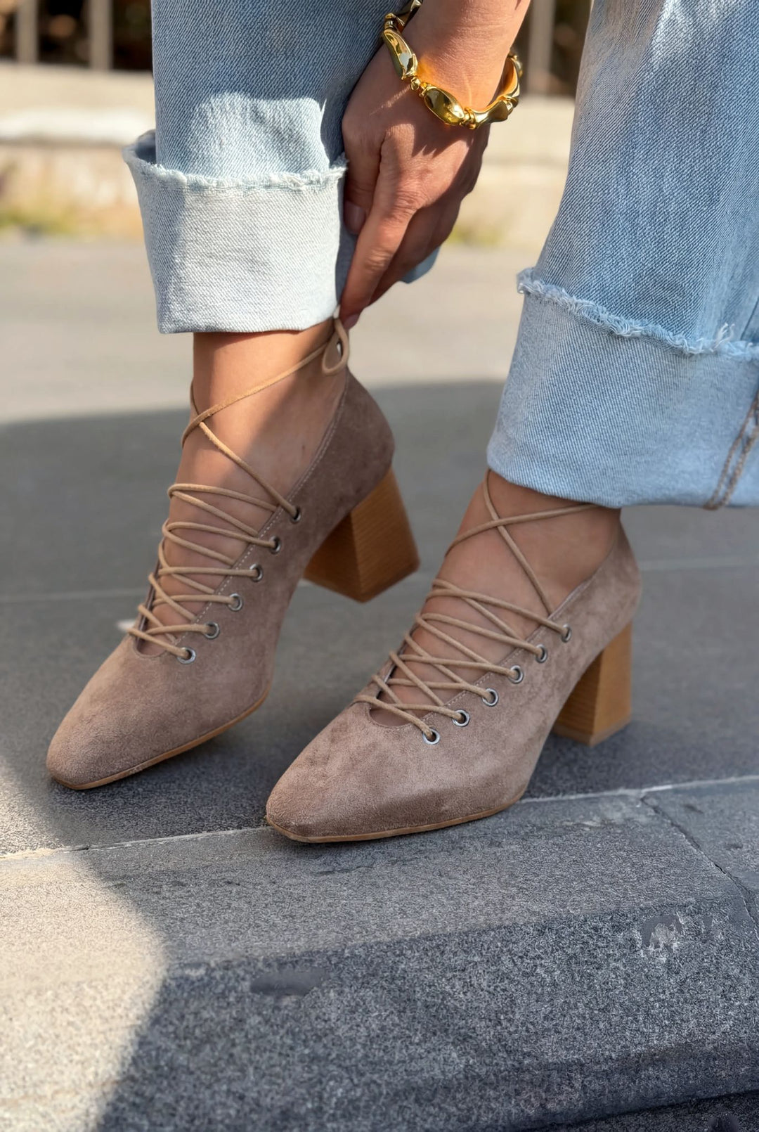 Temora Topuklu Ayakkabı Camel Süet - ILOVESHOES