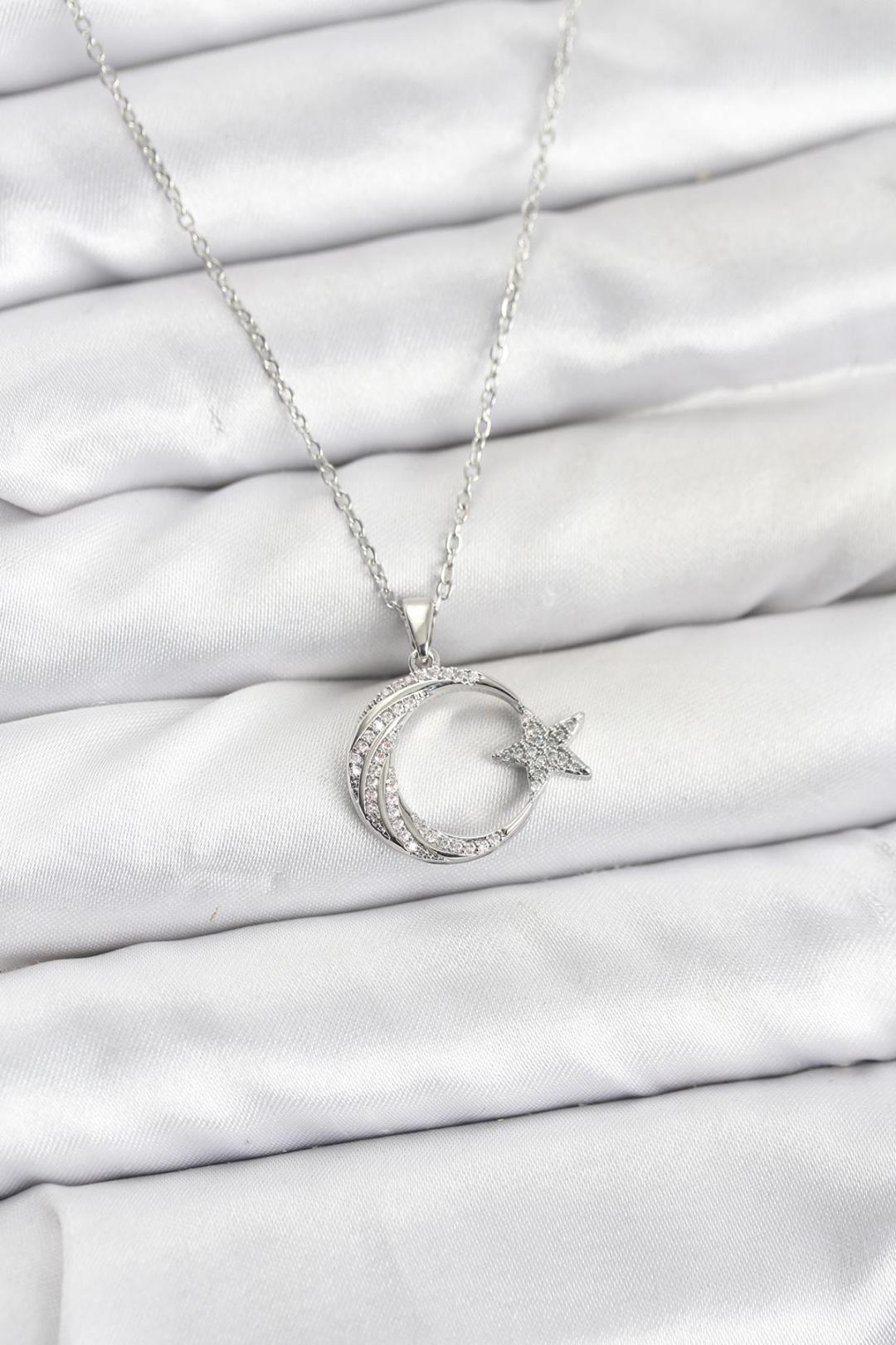 ILS - 1125 Kadın Kolye Gümüş Çelik Ay Yıldızlı - ILOVESHOES