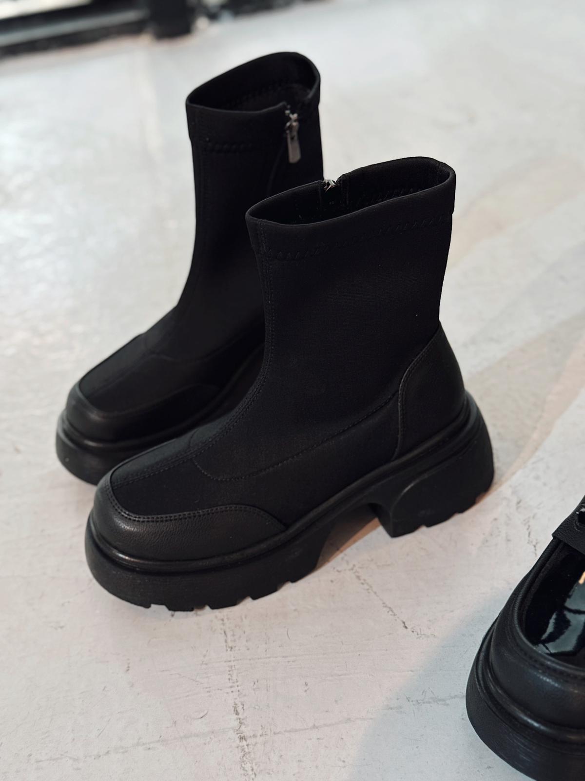 Gariel Kadın Kalın Taban Bot Siyah Dalgıç Kumaş - ILOVESHOES
