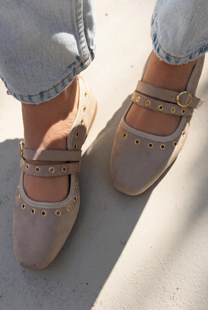 Elia Kadın Babet Bej Süet - ILOVESHOES