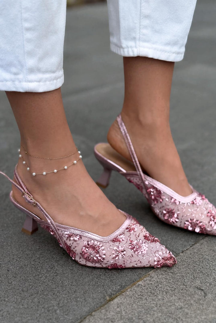 Serona Stiletto Pembe Nakışlı - ILOVESHOES