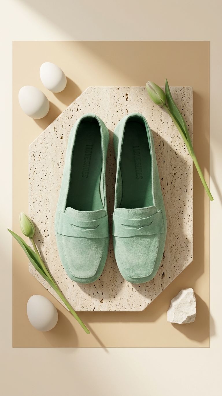 Melniel Yeşil Hakiki Süet Kadın Loafer - ILOVESHOES