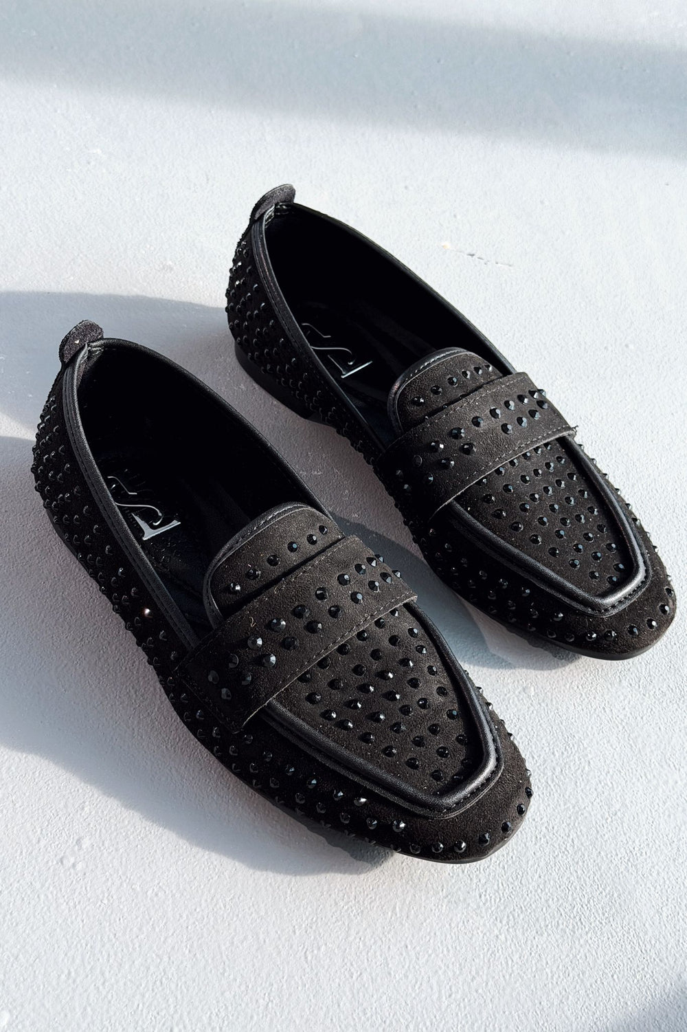 Talori Kadın Loafer Siyah Süet Siyah Taşlı - ILOVESHOES