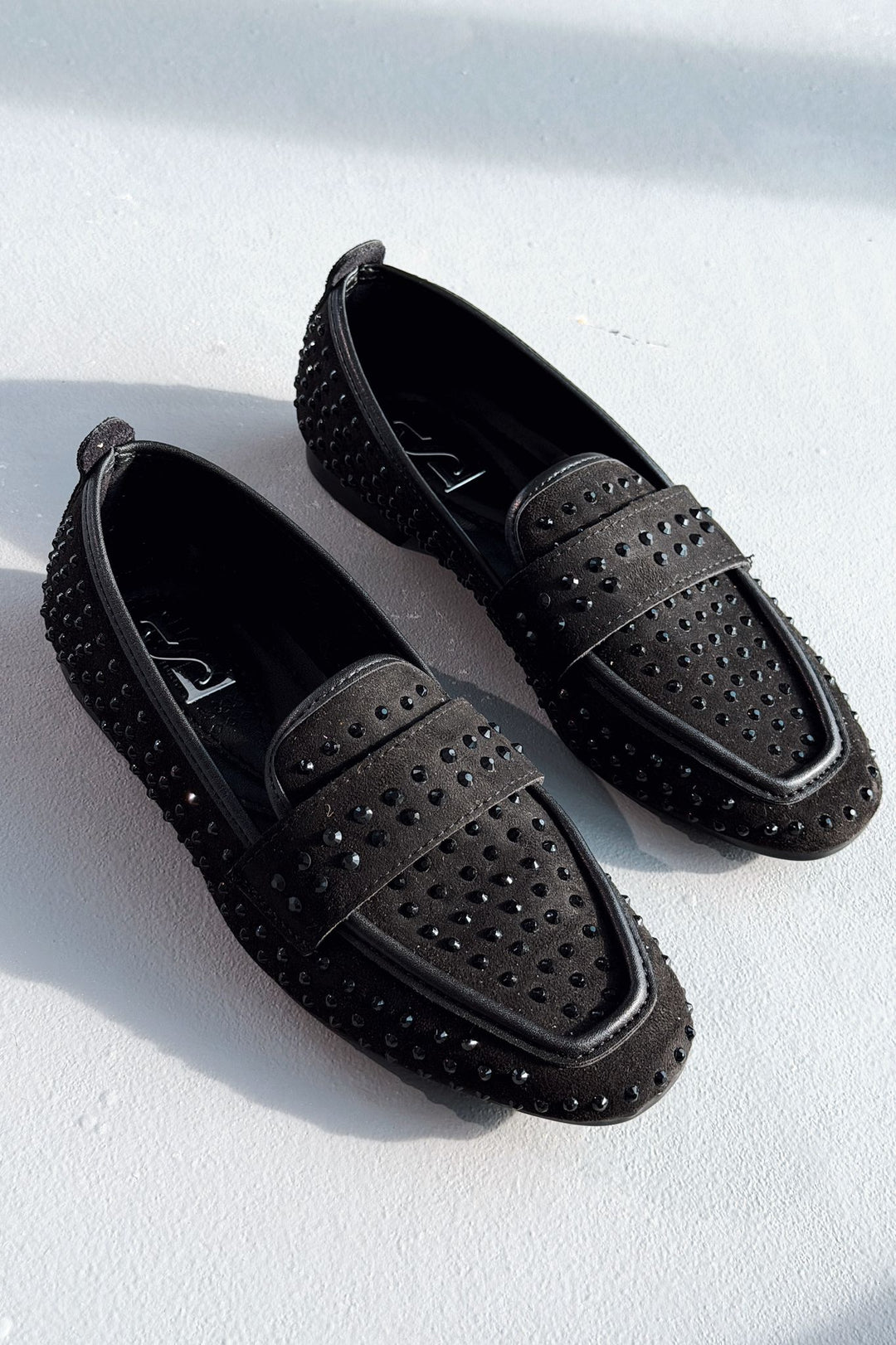 Talori Kadın Loafer Siyah Süet Siyah Taşlı - ILOVESHOES