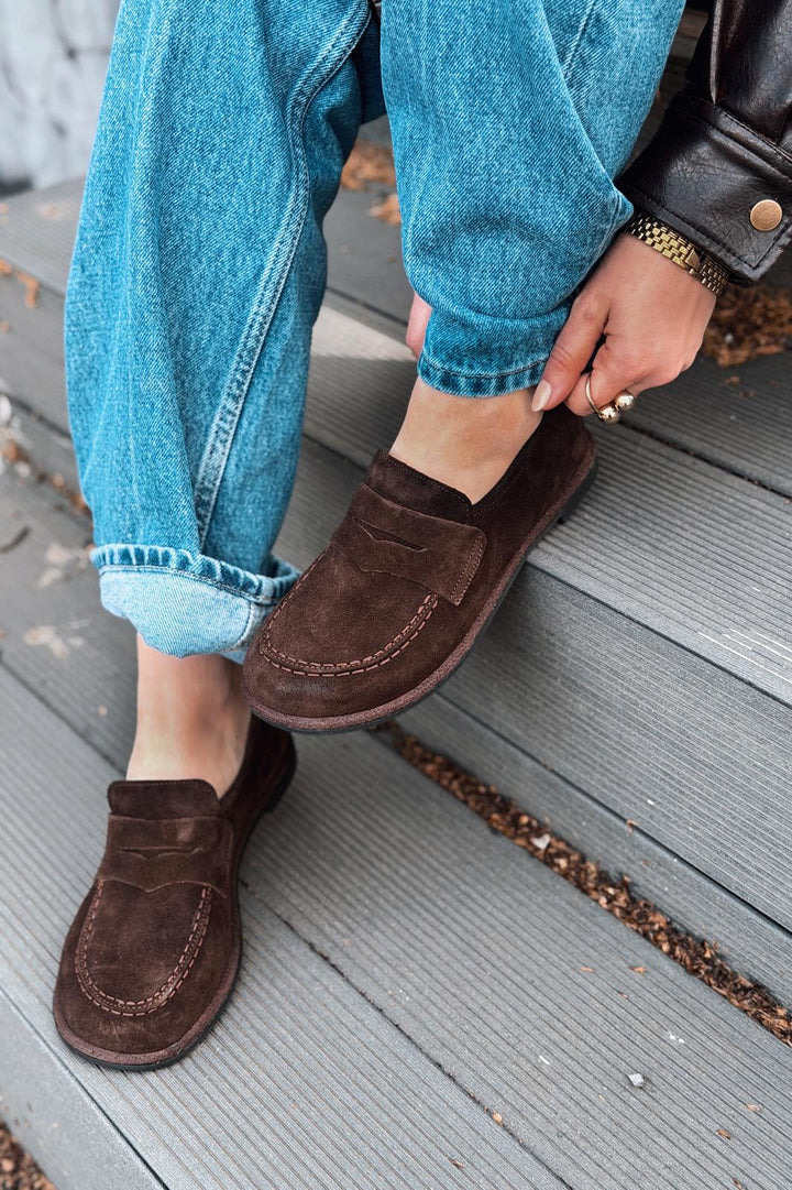 Marion Kadın Loafer Acıkahve Hakiki Süet - ILOVESHOES
