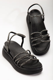 Tylinea Mat Siyah Platin Bantlı Kadın Sandalet - ILOVESHOES
