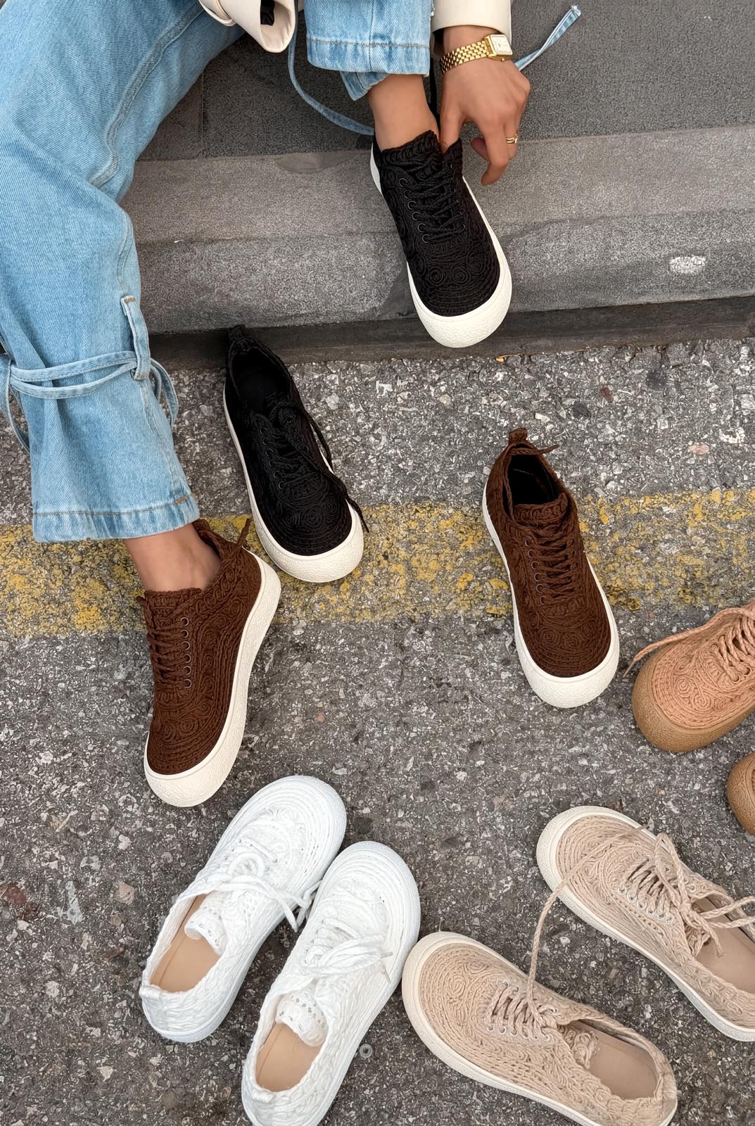 Sarrin Kadın Spar Ayakkabı Bej Örgü - ILOVESHOES