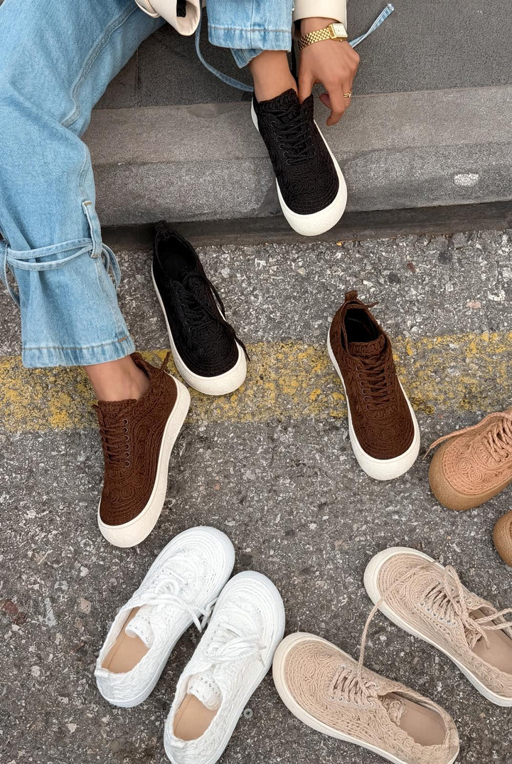 Sarrin Kadın Spar Ayakkabı Bej Örgü - ILOVESHOES