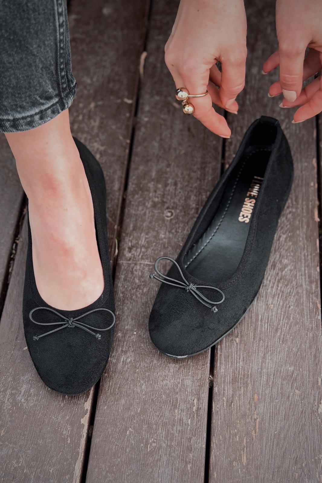 Stellor Kadın Babet Siyah Süet Dolgu Topuklu - ILOVESHOES