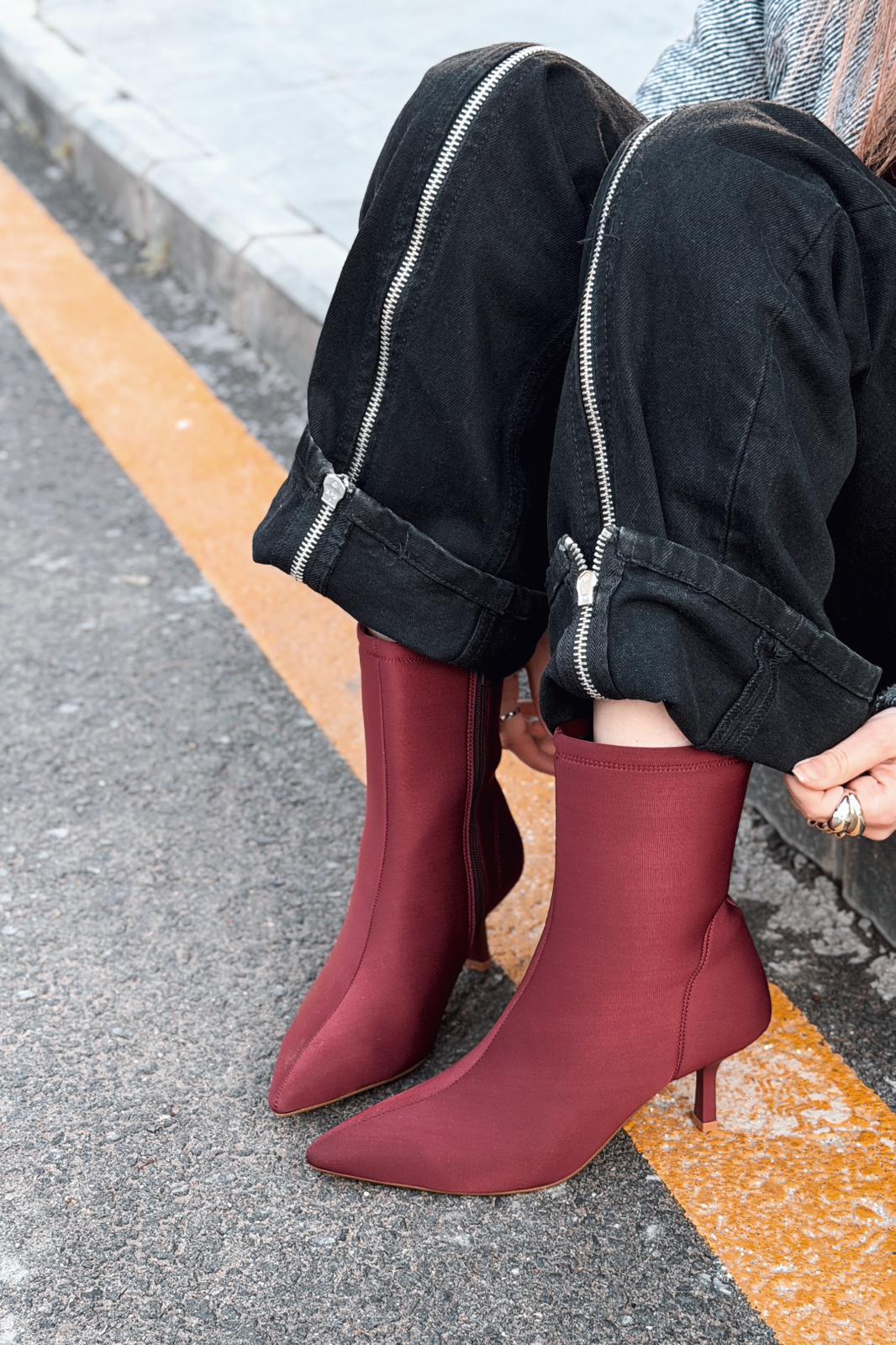 Evelin Kadın Dalgıç İnce Topuklu Bot Bordo - ILOVESHOES