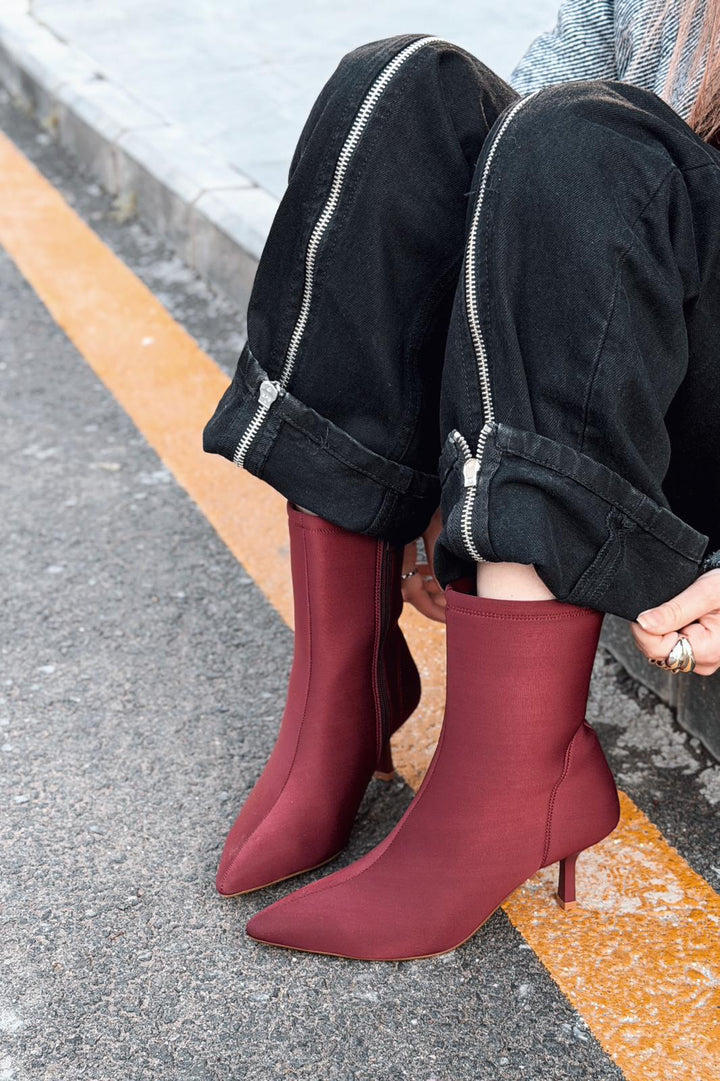 Evelin Kadın Dalgıç İnce Topuklu Bot Bordo - ILOVESHOES