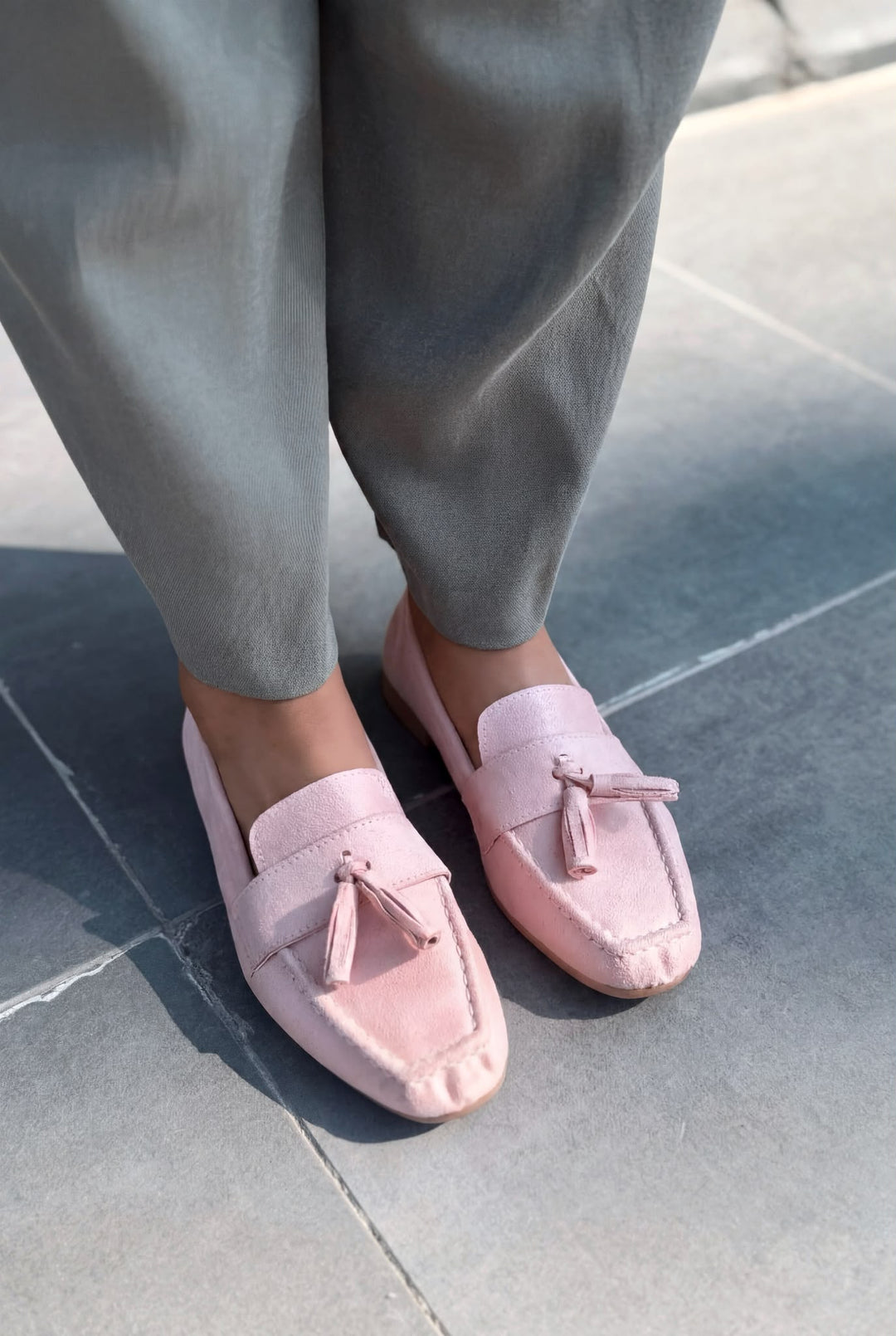 Olena Pudra Süet Kadın Loafer - ILOVESHOES
