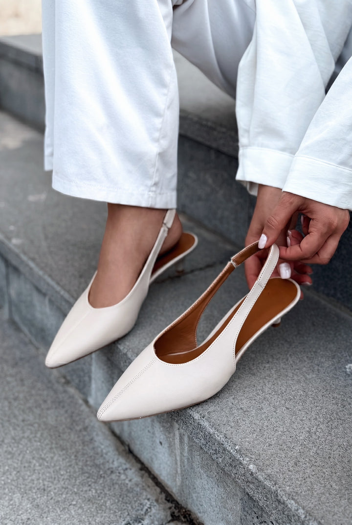 Selor Hakiki Deri Bej Mat Deri Kadın Stiletto - ILOVESHOES