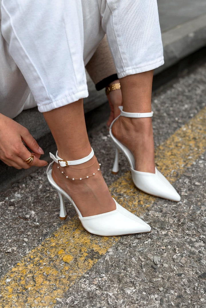 Rovire Stiletto Beyaz Kırışık Deri - ILOVESHOES