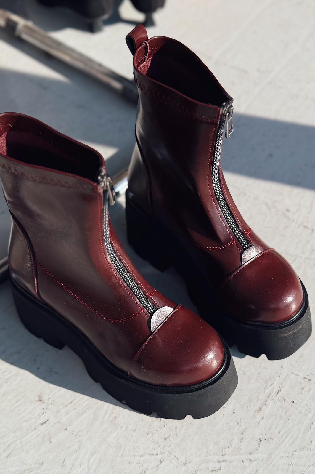 Lansdor Mat Deri Yüksek Taban Bordo Kadın Bot - ILOVESHOES