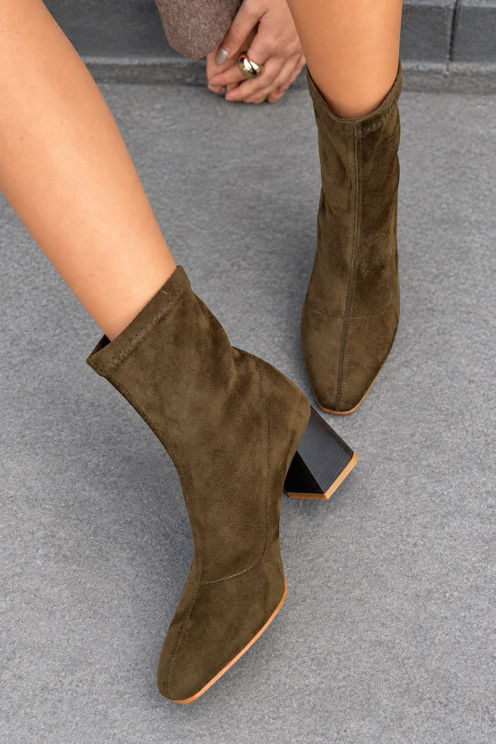 Delsia Haki Süet Kadın Streç Bot - ILOVESHOES