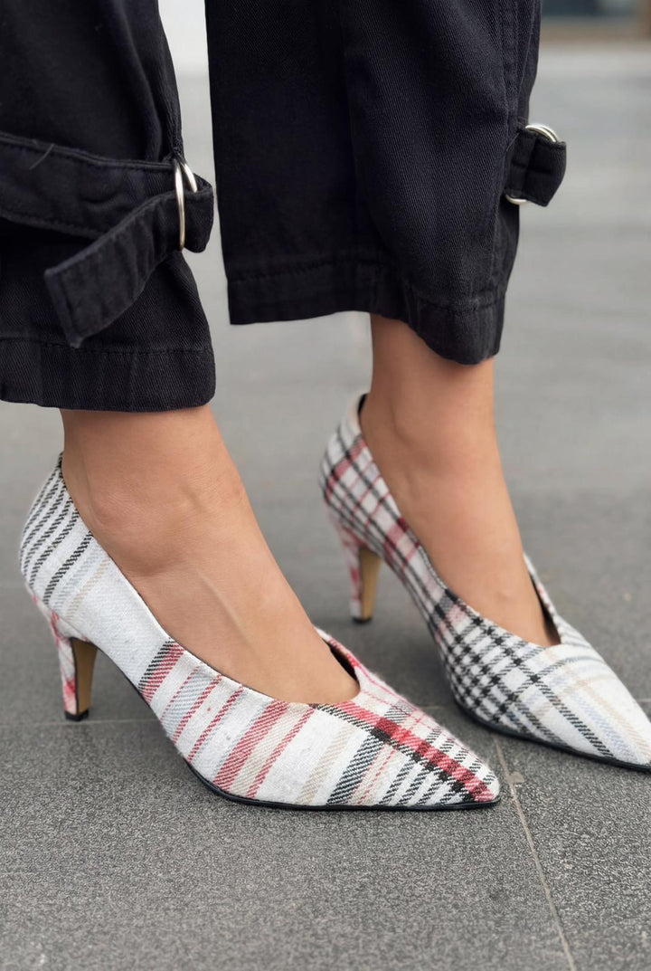 Kairo Stiletto Çok Renkli Tüvit Kumaş Ekoseli - ILOVESHOES