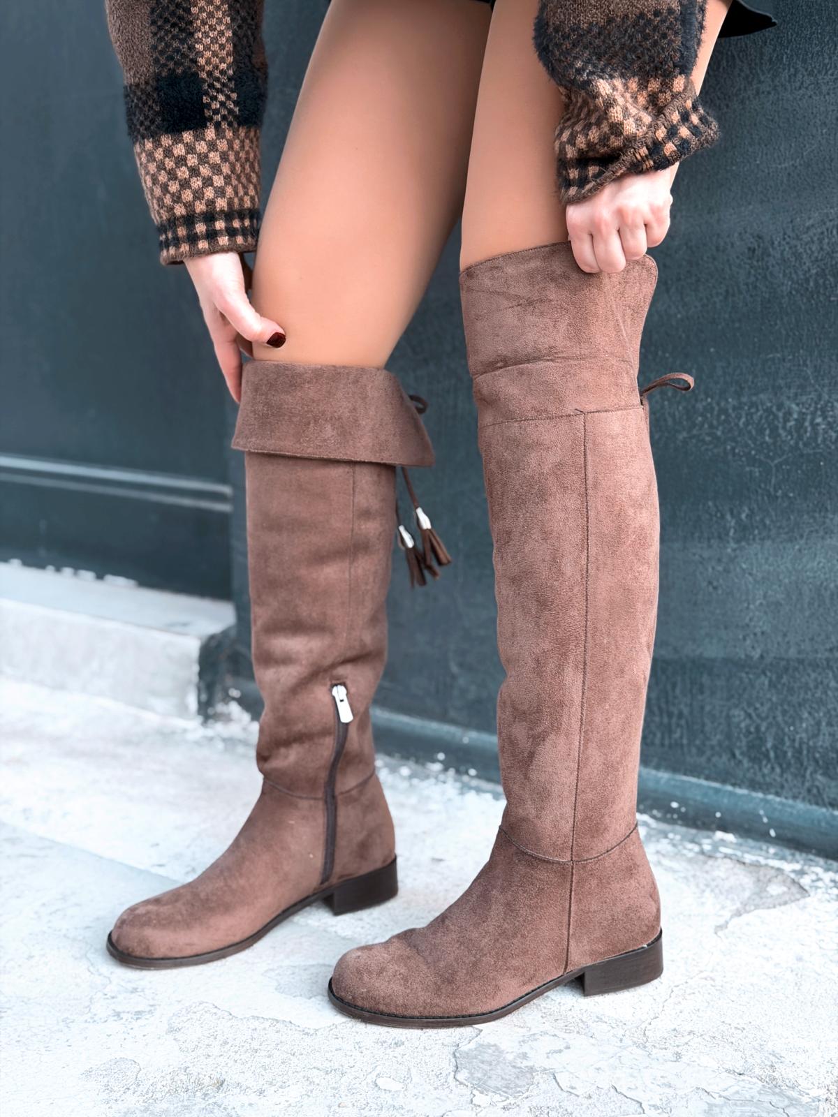 Jolvern Kadın Çizme Kahverengi Süet Püskül Detaylı - ILOVESHOES