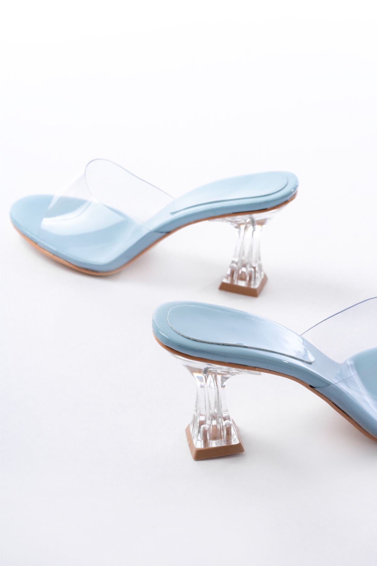 Lekton Şeffaf Kadın Topuklu Terlik Bebek Mavisi - ILOVESHOES