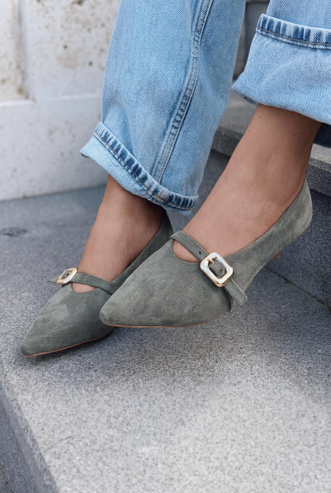 Karden Hakiki Deri Kadın Haki Süet Kadın Stiletto - ILOVESHOES