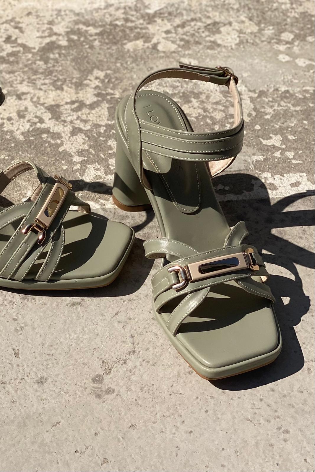 Selvira Mat Deri Su Yeşili Topuklu Ayakkabı - ILOVESHOES